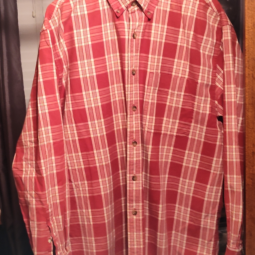 Eddie Bauer Red and White Casual Button Down Shirt